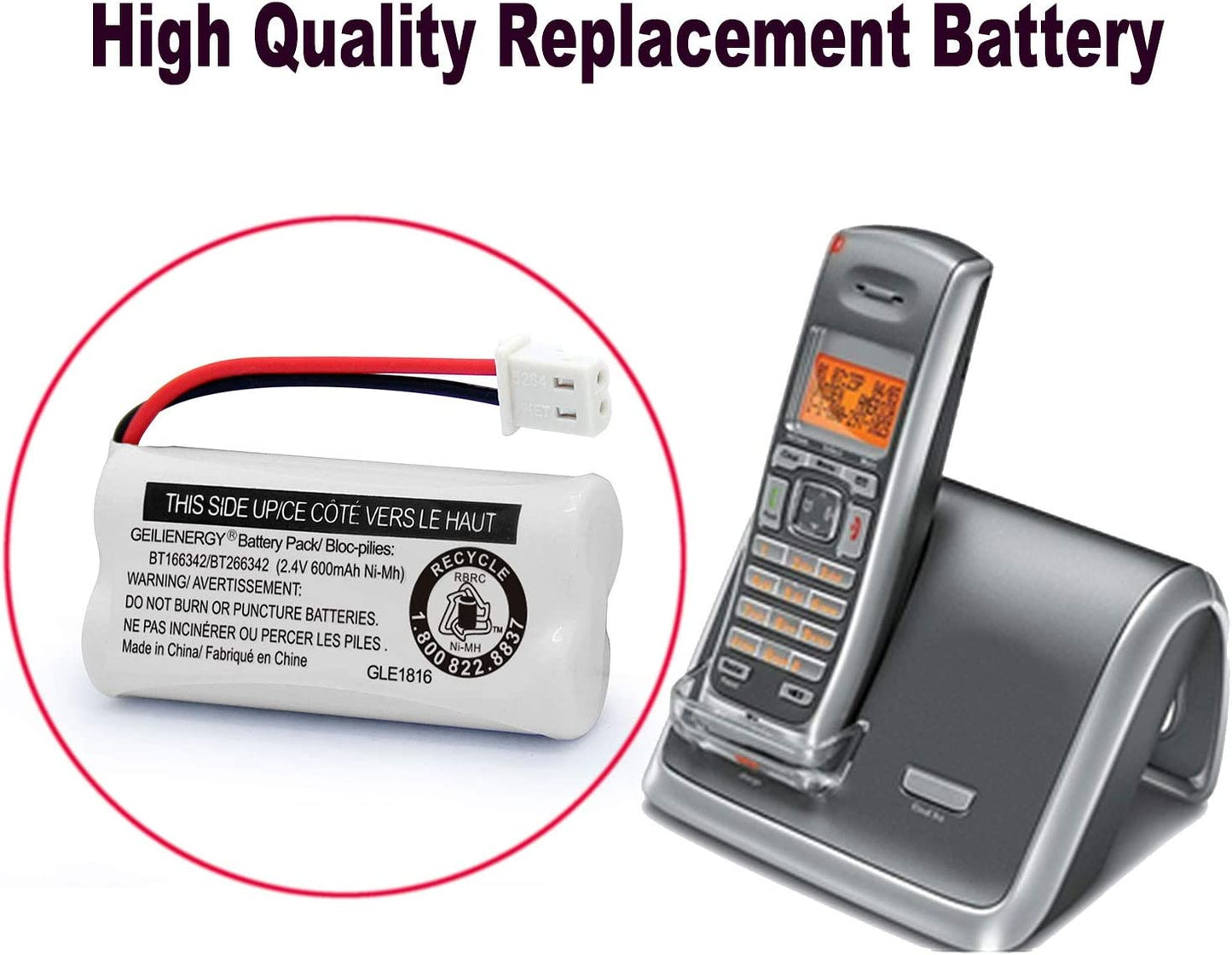 Replacement Battery BT166342 / BT266342 BT183342/BT283342 BT166342/BT266342 Compatible for Cordless Telephones CS6114 CS6419 CS6719 EL52300 Cl80111(Pack of 2)